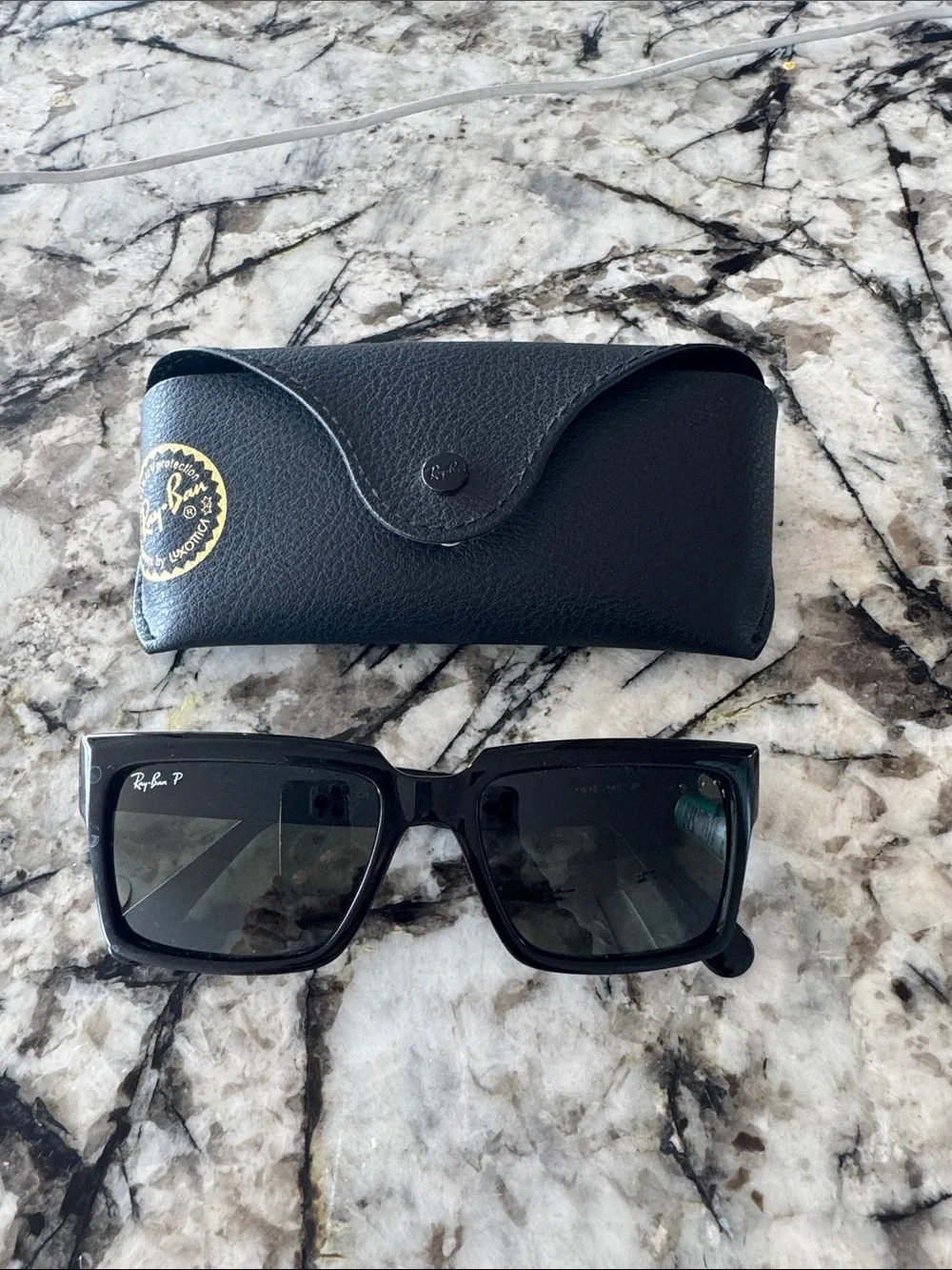 Ray-Ban Black Square Polarized Sunglasses with Black Case